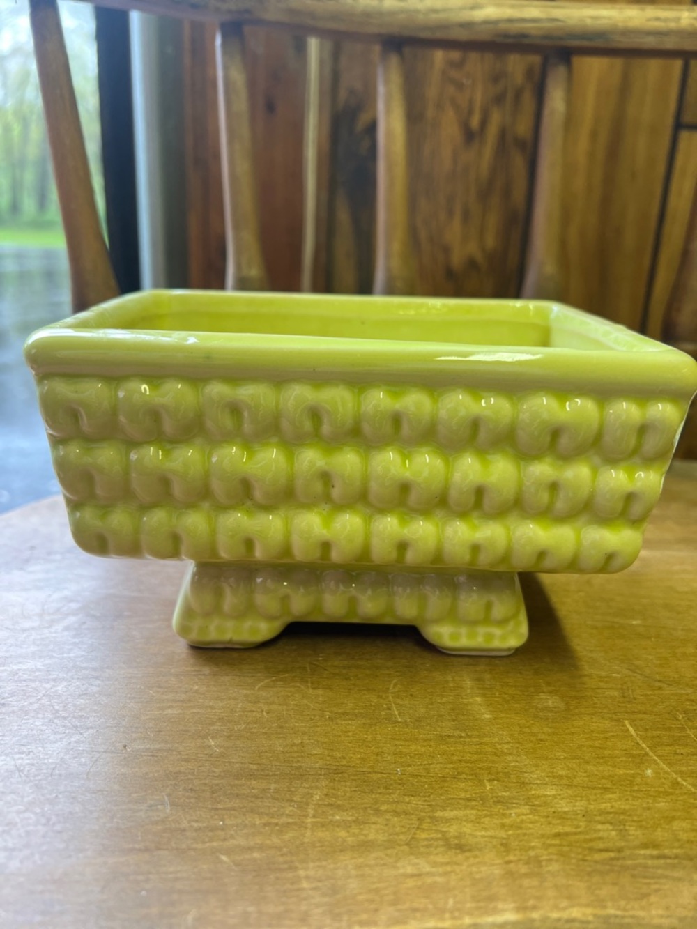 MCM FAPCO Footed 60's Glossy  Lime Green Ceramic Footed Planter
